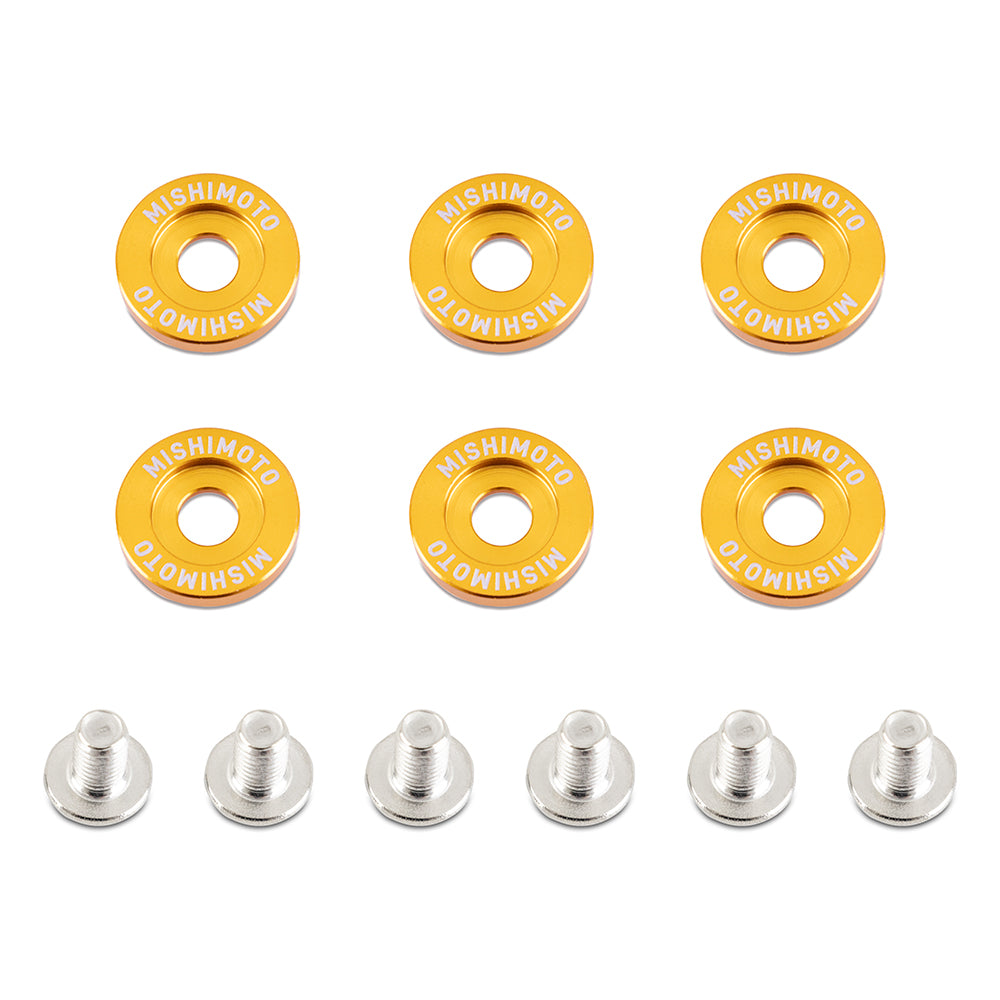 Mishimoto M6 X 1.0 Fender Washer and Bolt Kit, 20mm OD, 6 pcs, Gold MMFW-LG-6GD