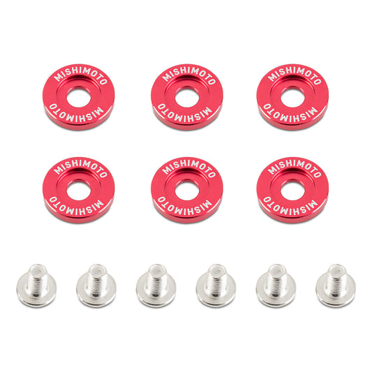 Mishimoto M6 X 1.0 Fender Washer and Bolt Kit, 20mm OD, 6 pcs, Red MMFW-LG-6RD