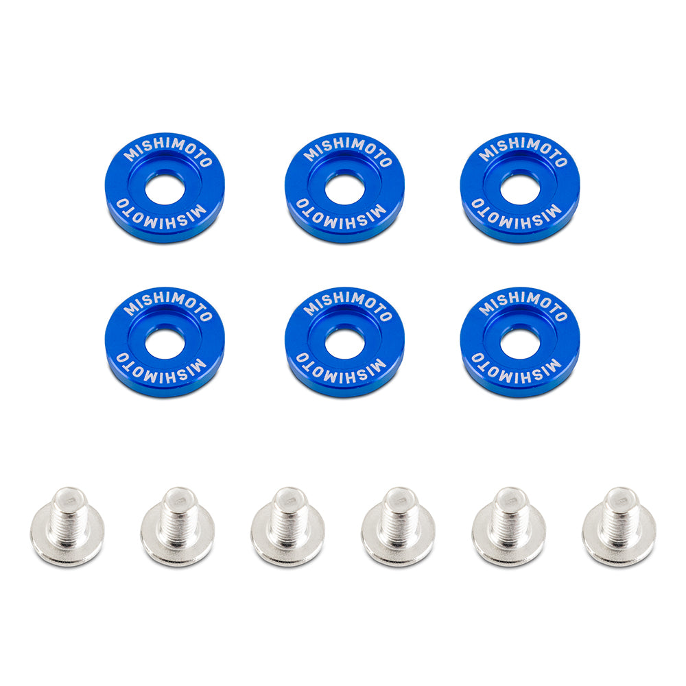 Mishimoto M6 X 1.0 Fender Washer and Bolt Kit, 16.7mm OD, 6 pcs, Blue MMFW-SM-6BL