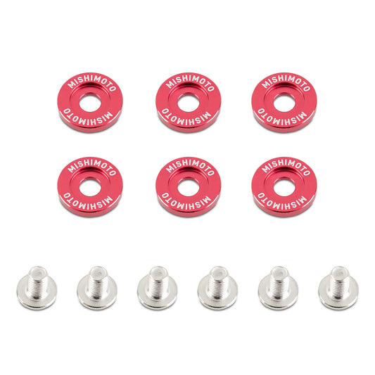 Mishimoto M6 X 1.0 Fender Washer and Bolt Kit, 16.7mm OD, 6 pcs, Red MMFW-SM-6RD