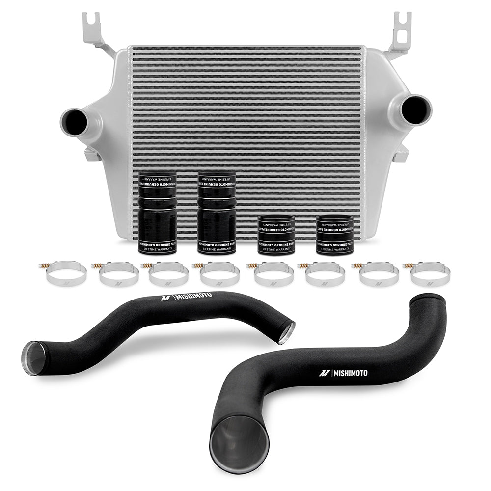 Mishimoto Ford 7.3L Powerstroke Intercooler Kit, 1999-2003 Silver Cooler, Black Pipes MMINT-F2D-99KSLBK