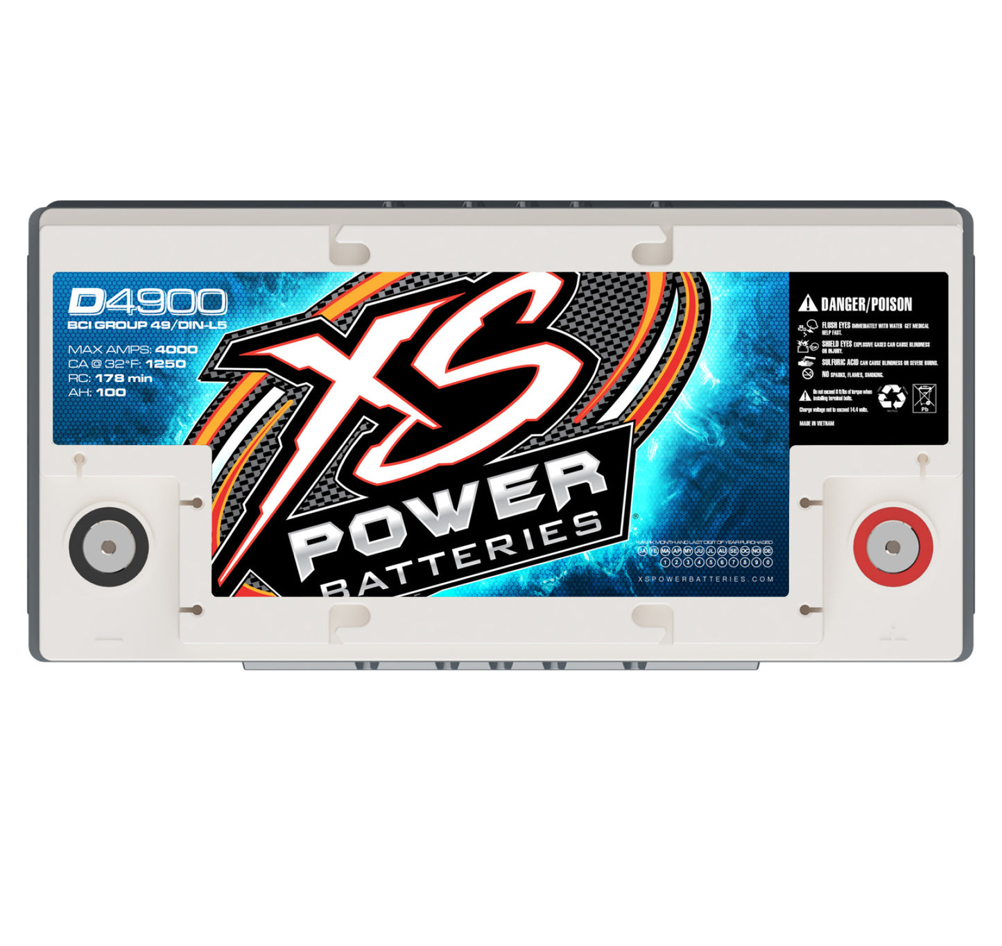 XS Power Batteries 12V AGM D Series Batteries - M6 Terminal Bolts Included 4000 Max Amps D4900