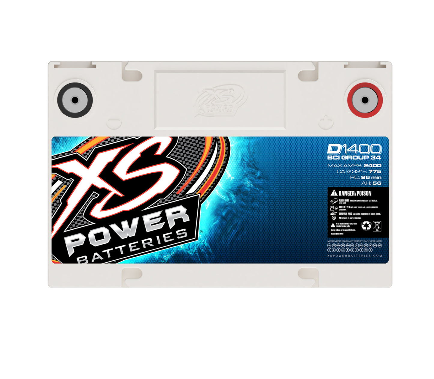 XS Power Batteries 14V AGM Batteries - Automotive Terminals Included 2400 Max Amps D1400