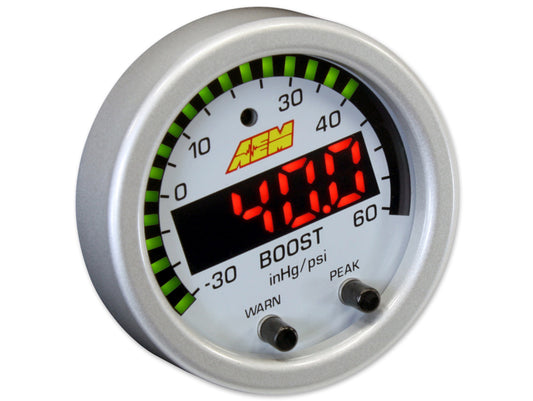 AEM X-Series Boost Pressure Gauge -30-60psi / -1-4bar Accessory Kit Silver Bezel & White Faceplate 30-0308-ACC