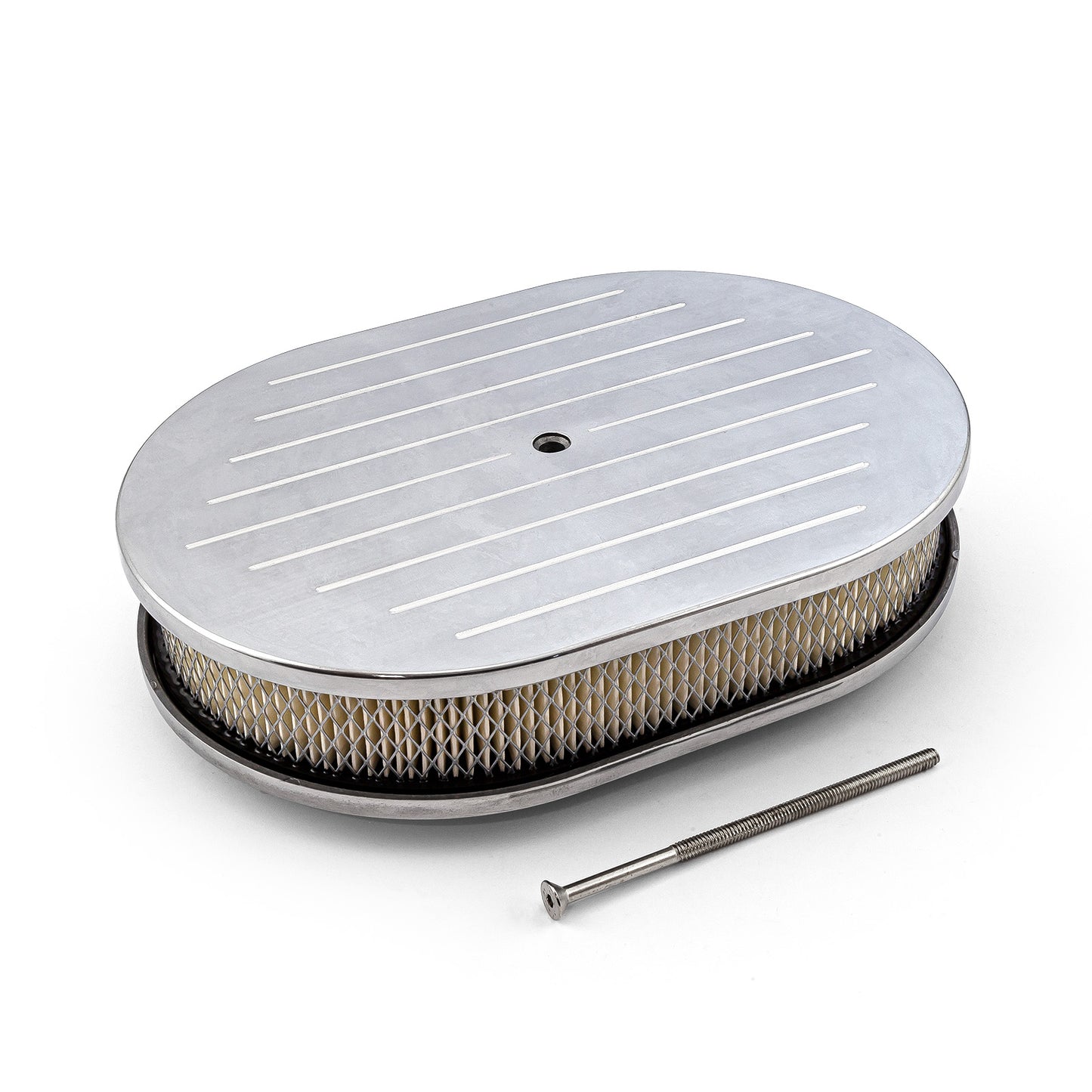 Speedmaster PCE104.1005 12" X 2" Oval Ball Milled Polished Aluminum Air Cleaner Kit