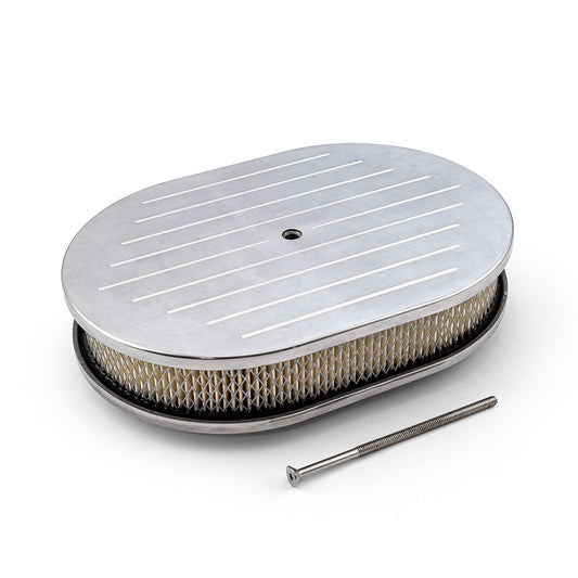Speedmaster PCE104.1005 12" X 2" Oval Ball Milled Polished Aluminum Air Cleaner Kit