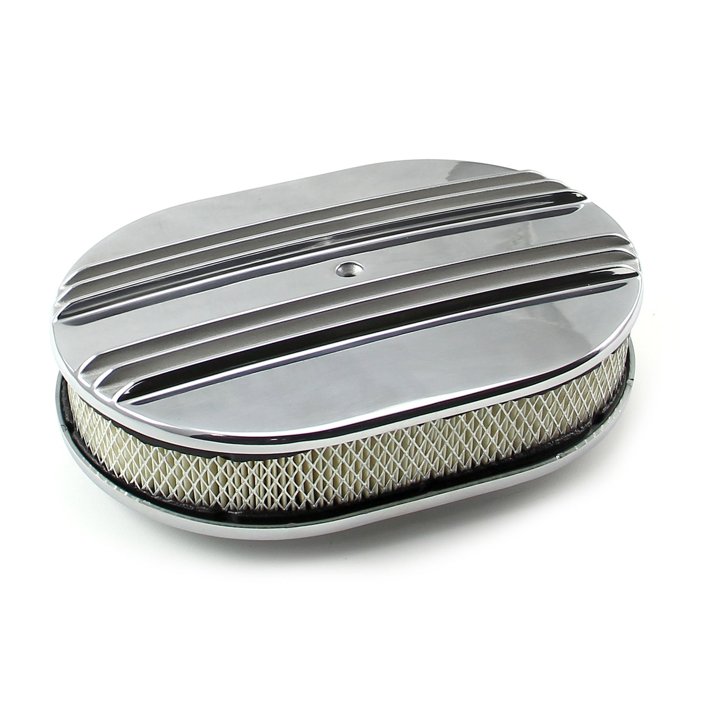 Speedmaster PCE104.1011 12" X 2" Oval Classic Center Finned Polished Aluminum Air Cleaner Kit
