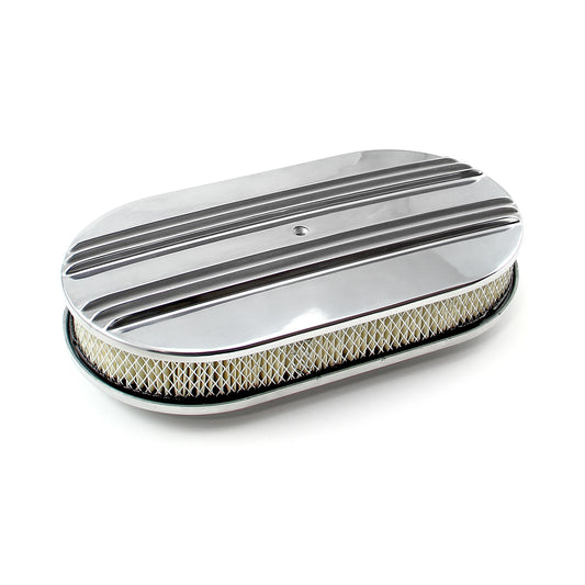 Speedmaster PCE104.1012 15" X 2" Oval Classic Center Finned Polished Aluminum Air Cleaner Kit