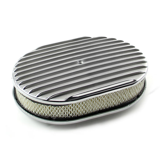 Speedmaster PCE104.1013 12" X 2" Oval Classic Finned Polished Aluminum Air Cleaner Kit