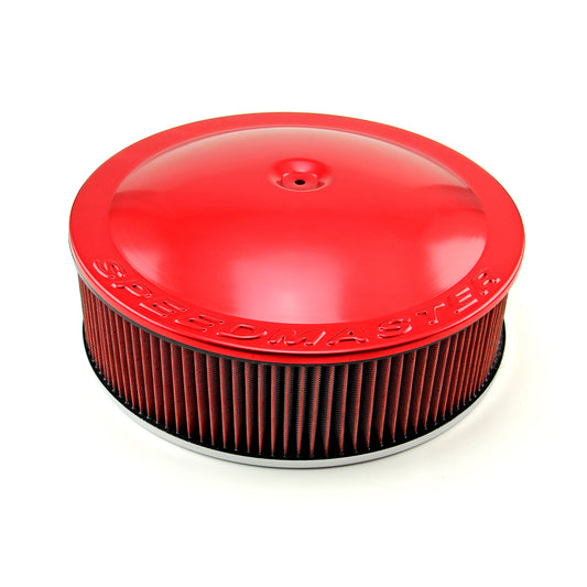 Speedmaster PCE104.1056 14" X 4" Washable Element Flat Base Aluminum Air Cleaner Red