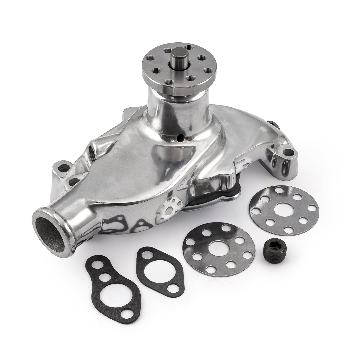 Speedmaster PCE195.1001.02 Fits Chevy SBC 350 High Volume Aluminum Short Water Pump W/o Heater Port [Polished]