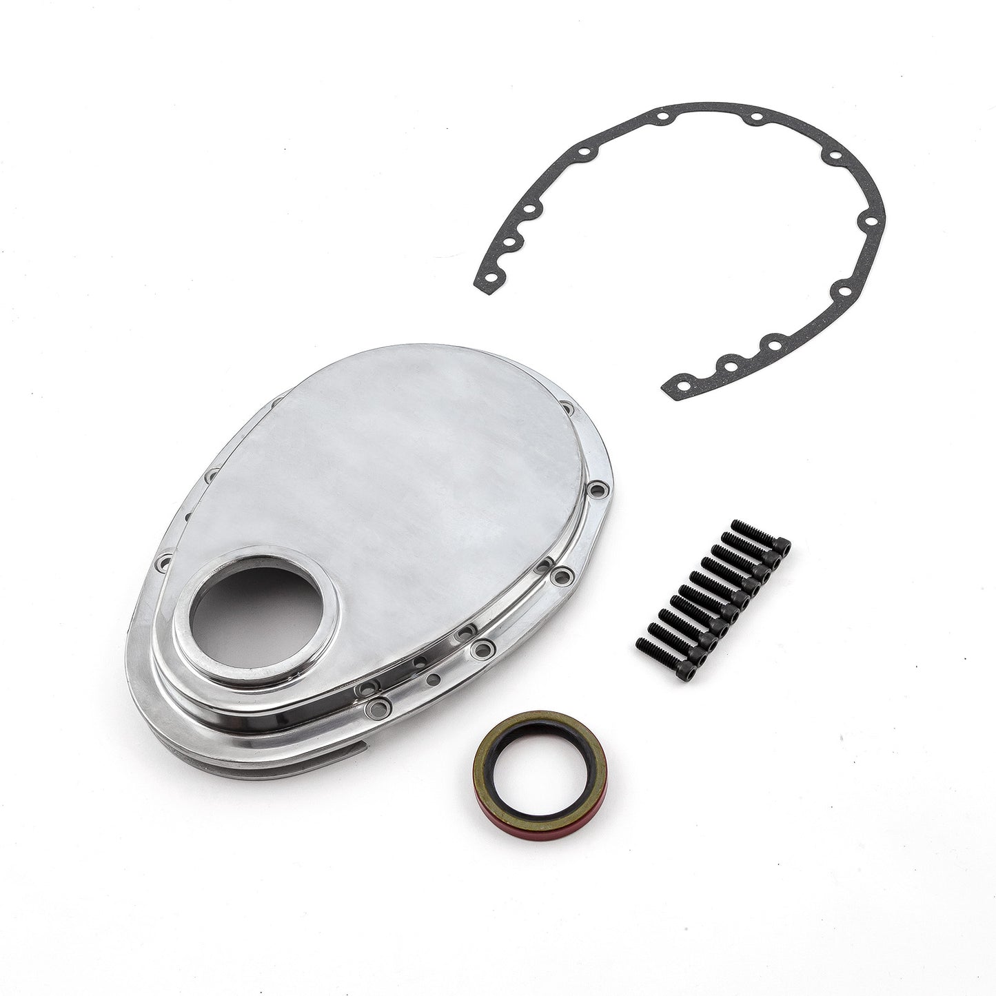 Speedmaster PCE265.1013 Fits Chevy SBC 350 Aluminum Timing Chain Cover Polished W/Gasket Seal & Bolts