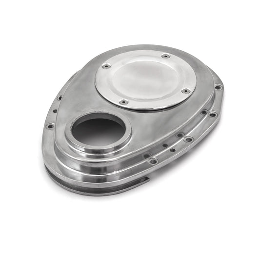 Speedmaster PCE265.1061 Fits Chevy SBC 350 2-Piece Polished Aluminum Timing Chain Cover W/ Inspection Plate