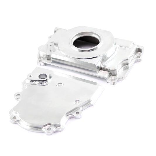 Speedmaster PCE265.1035 Fits Chevy GM GEN IV LS2 LS3 Polished Front 2pc Timing Cover With Cam Sensor Port