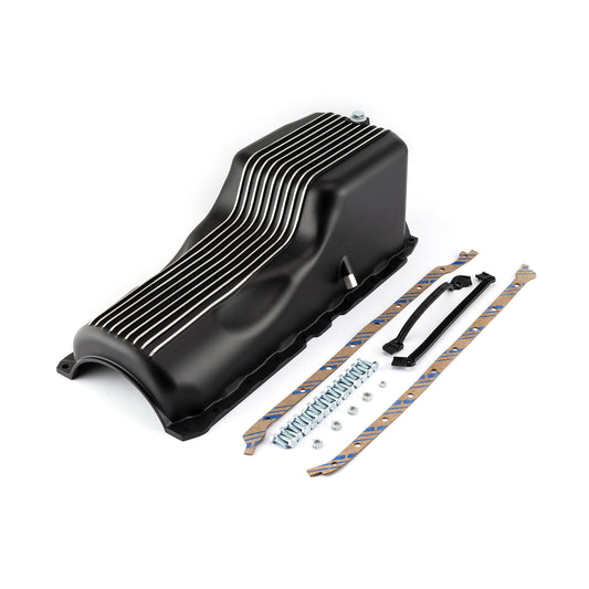 Speedmaster PCE300.1099 Fits Chevy BBC 454 2Pc Rms 1965 1990 Black Finned Aluminum Oil Pan And Gasket Kit