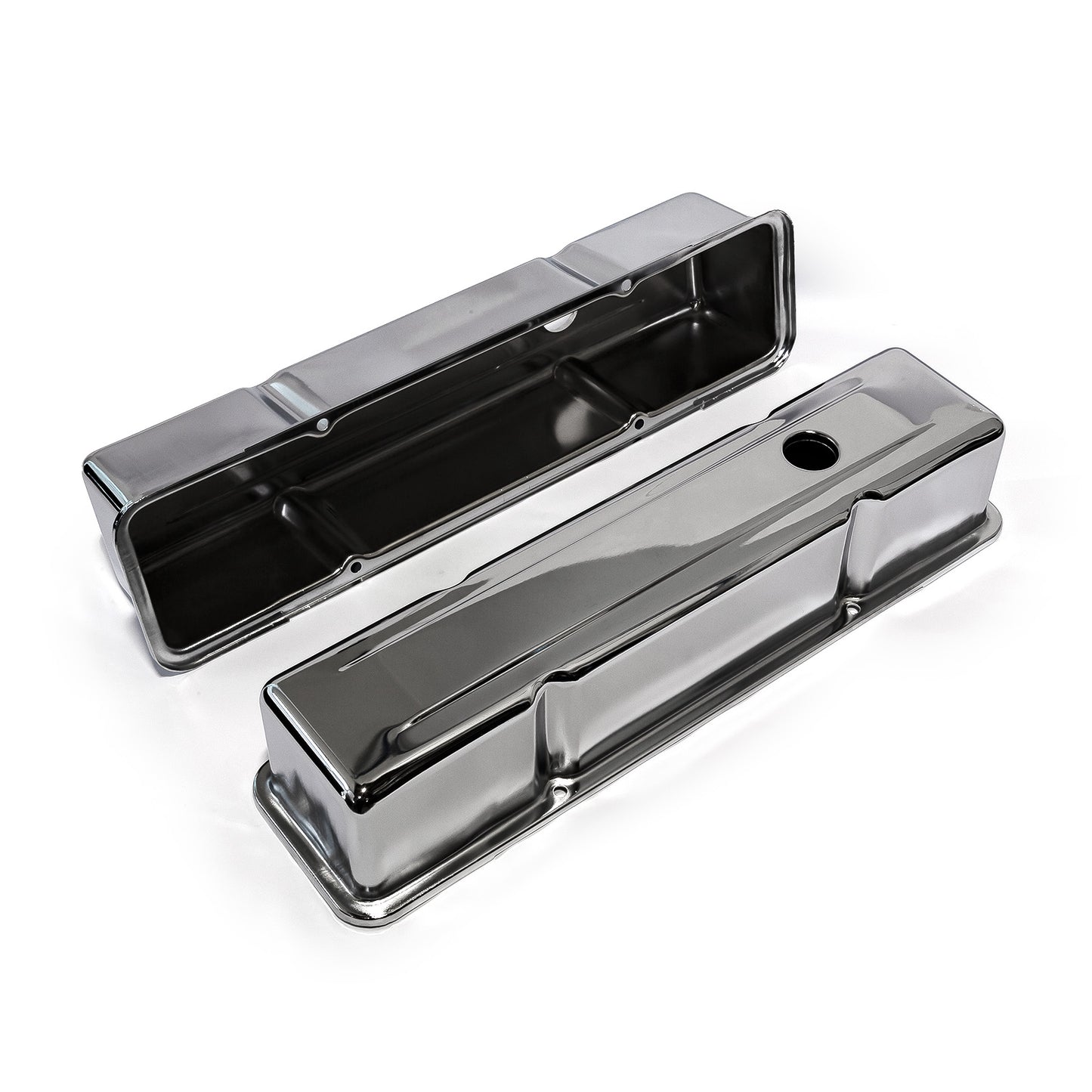 Speedmaster PCE314.1002.01 Fits Chevy SBC 350 Chrome Steel Valve Covers - Tall W/ Hole