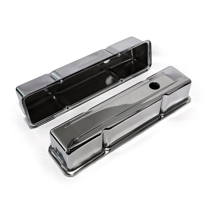 Speedmaster PCE314.1002.01 Fits Chevy SBC 350 Chrome Steel Valve Covers - Tall W/ Hole