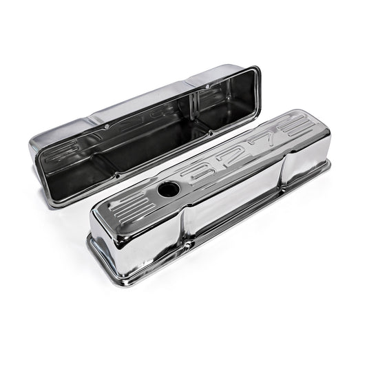 Speedmaster PCE314.1002.02 Fits Chevy SBC 350 Chrome "327 Stamped" Steel Valve Covers - Tall W/ Baffled Hole