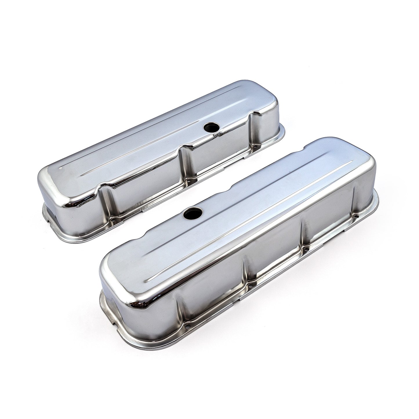 Speedmaster PCE314.1004.02 Fits Chevy BBC 454 Chrome Steel Valve Covers - Tall W/ Baffled Hole