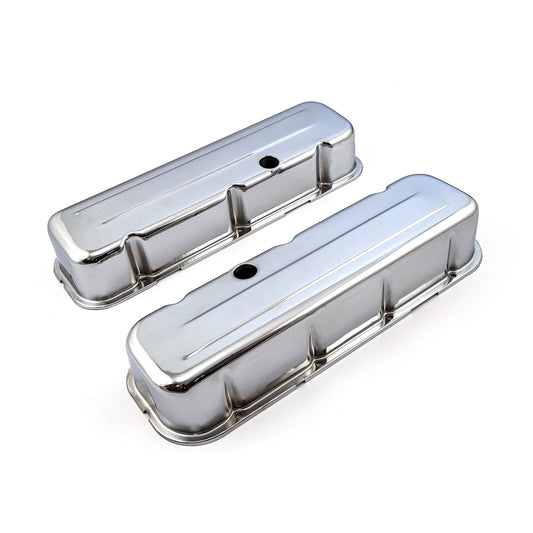 Speedmaster PCE314.1004.02 Fits Chevy BBC 454 Chrome Steel Valve Covers - Tall W/ Baffled Hole