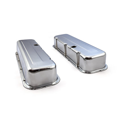 Speedmaster PCE314.1004.02 Fits Chevy BBC 454 Chrome Steel Valve Covers - Tall W/ Baffled Hole