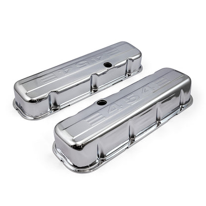 Speedmaster PCE314.1004.03 Fits Chevy BBC 454 Chrome "454 Stamped" Steel Valve Covers - Tall W/ Baffled Hole