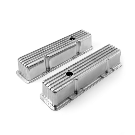 Speedmaster PCE314.1070.05 Fits Chevy SBC 350 Nostalgic Finned Aluminum Valve Covers - Tall W/Hole
