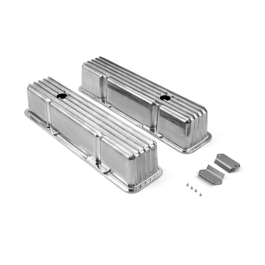 Speedmaster PCE314.1070.05 Fits Chevy SBC 350 Nostalgic Finned Aluminum Valve Covers - Tall W/Hole