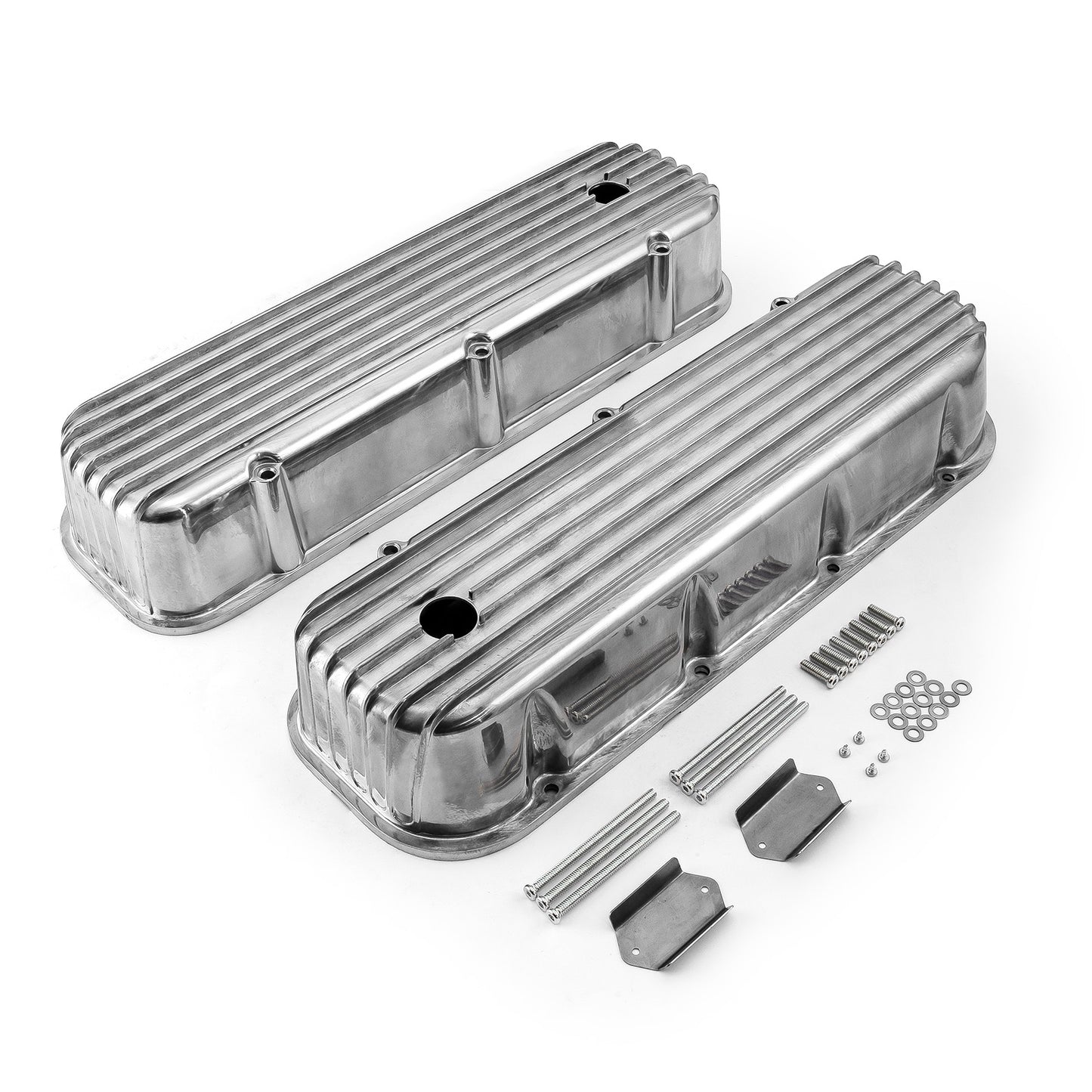Speedmaster PCE314.1028.04 Fits Chevy BBC 454 Nostalgic Finned Aluminum Valve Covers - Tall W/ Hole