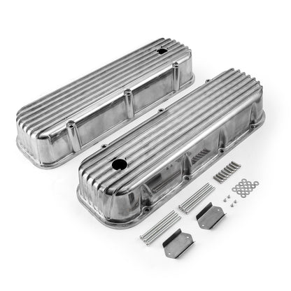 Speedmaster PCE314.1028.04 Fits Chevy BBC 454 Nostalgic Finned Aluminum Valve Covers - Tall W/ Hole