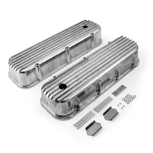 Speedmaster PCE314.1028.04 Fits Chevy BBC 454 Nostalgic Finned Aluminum Valve Covers - Tall W/ Hole