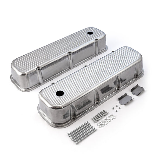 Speedmaster PCE314.1028.07 Fits Chevy BBC 454 Polished Aluminum Ball Milled Valve Covers - Tall W/ Hole