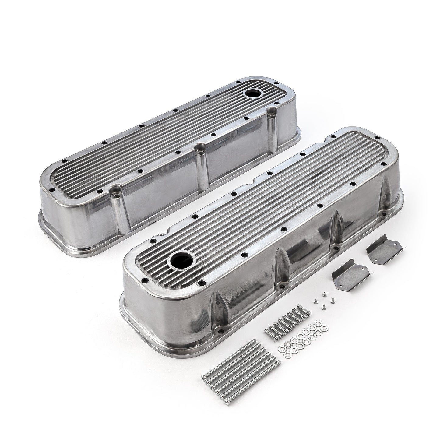 Speedmaster PCE314.1028.09 Fits Chevy BBC 454 Polished Ribbed Aluminum Valve Covers - Tall W/Hole
