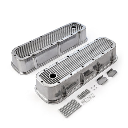 Speedmaster PCE314.1028.09 Fits Chevy BBC 454 Polished Ribbed Aluminum Valve Covers - Tall W/Hole