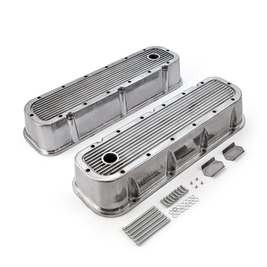 Speedmaster PCE314.1028.09 Fits Chevy BBC 454 Polished Ribbed Aluminum Valve Covers - Tall W/Hole