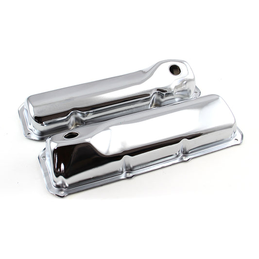 Speedmaster PCE314.1043 Fits Ford 302 351C Cleveland Chrome Steel Valve Covers - 3 5/8" Tall W/ Baffled Hole