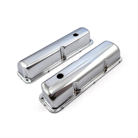 Speedmaster PCE314.1044 Fits Ford Fe 390 427 428 Chrome Steel Valve Covers - 3 7/8" Tall W/ Baffled Hole