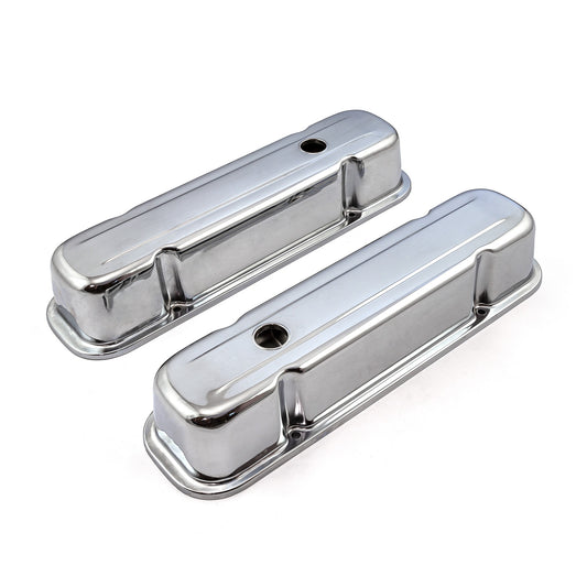 Speedmaster PCE314.1048 Pontiac 326 400 455 Chrome Steel Valve Covers - 3 1/2" Tall W/ Baffled Hole