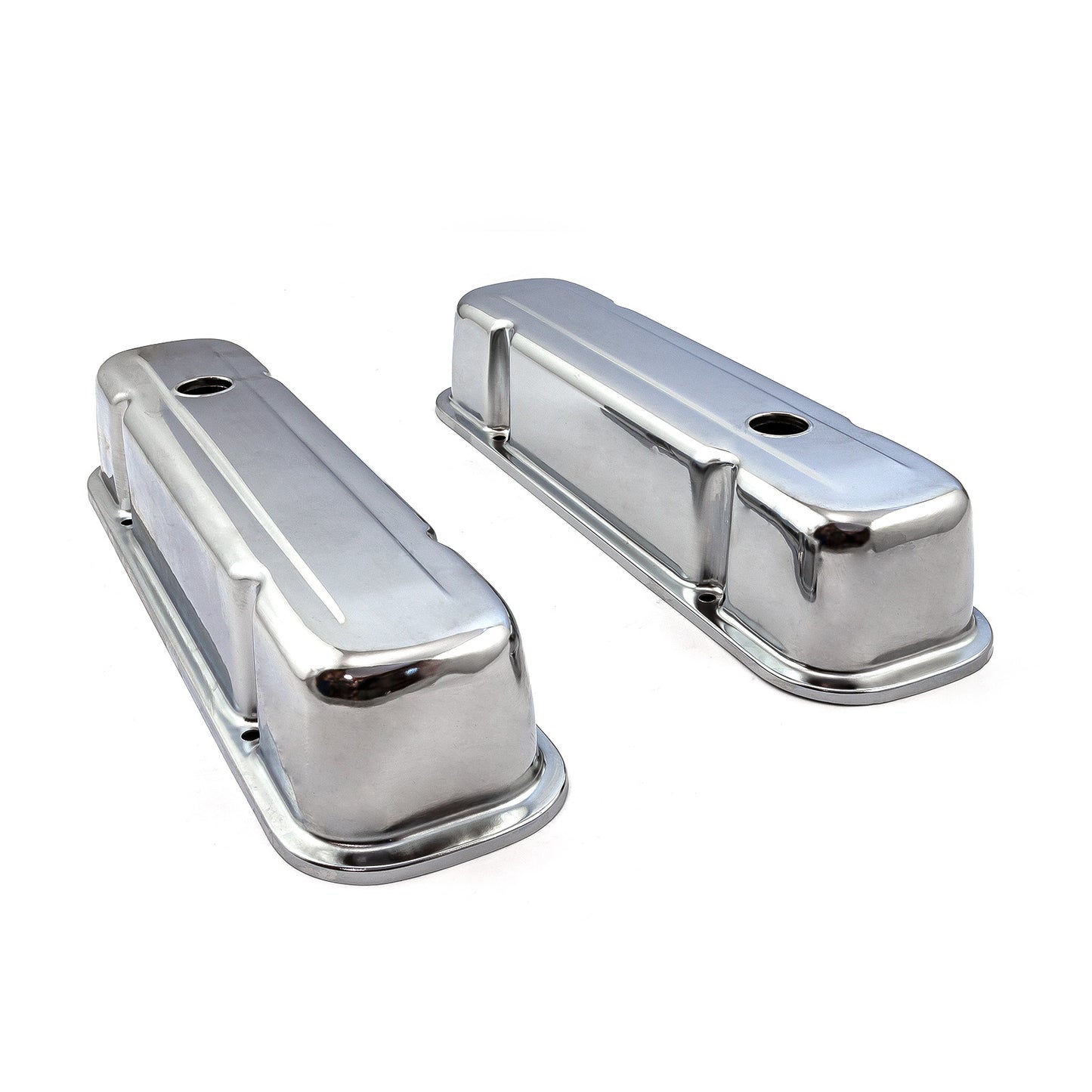 Speedmaster PCE314.1048 Pontiac 326 400 455 Chrome Steel Valve Covers - 3 1/2" Tall W/ Baffled Hole