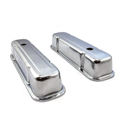 Speedmaster PCE314.1048 Pontiac 326 400 455 Chrome Steel Valve Covers - 3 1/2" Tall W/ Baffled Hole
