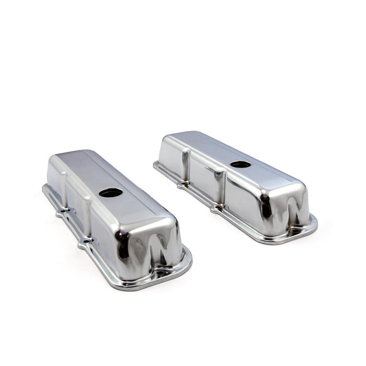 Speedmaster PCE314.1050 Fits Chevy 173 2.8L V6 Chrome Steel Valve Covers - Short W/ Hole
