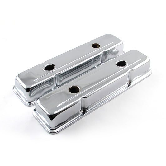 Speedmaster PCE314.1052 Fits Chevy SBC 350 Chrome Steel Valve Covers - Short W/ 4 X Baffled Holes