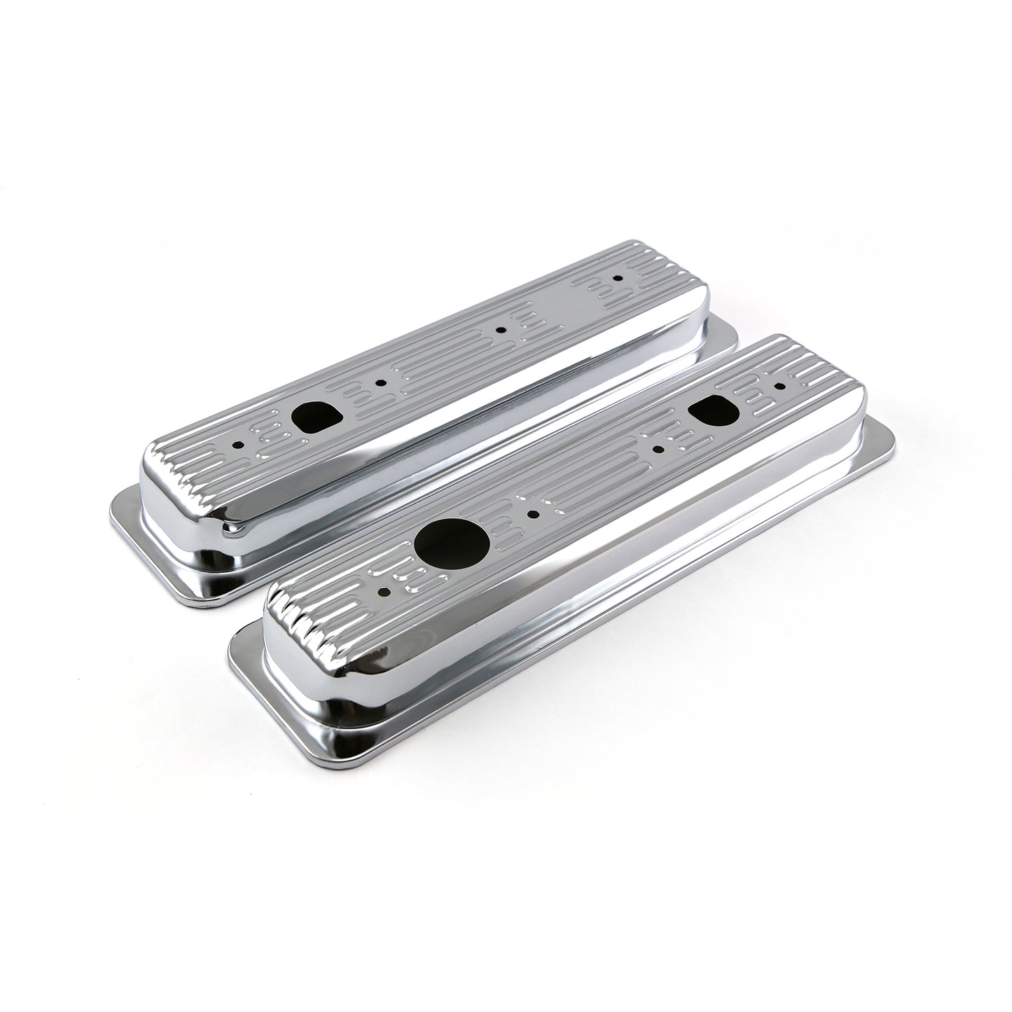 Speedmaster PCE314.1054 Fits Chevy SBC 350 Center Bolt Chrome Steel Valve Covers - Short W/ Truck Cap Hole