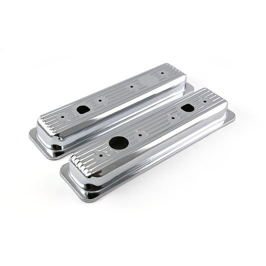 Speedmaster PCE314.1054 Fits Chevy SBC 350 Center Bolt Chrome Steel Valve Covers - Short W/ Truck Cap Hole