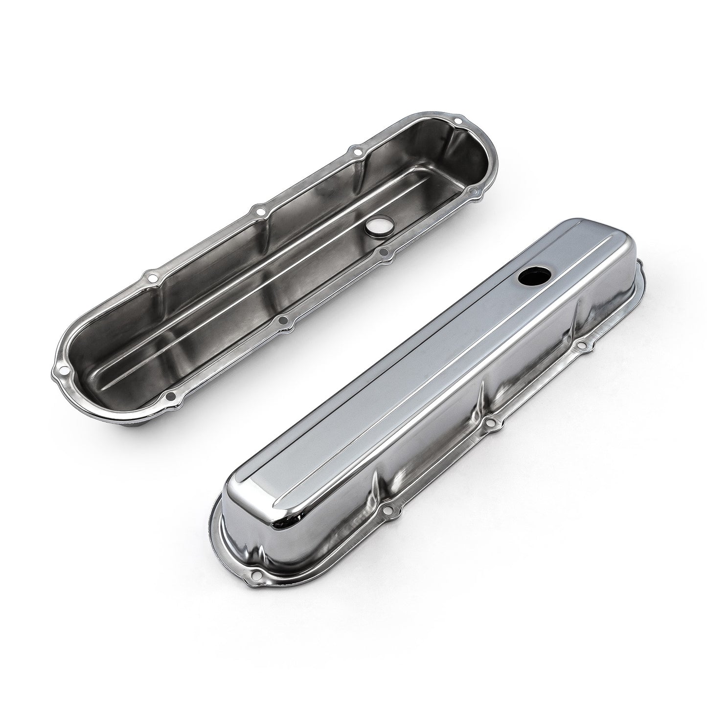 Speedmaster PCE314.1059 Cadillac 368 425 500 1968-84 Chrome Steel Valve Covers - Short W/ Hole