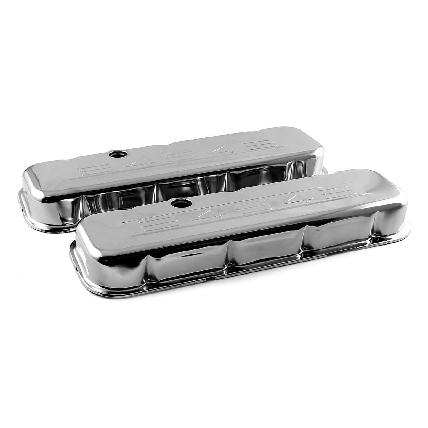 Speedmaster PCE314.1041.02 Fits Chevy BBC 454 Chrome "454 Stamped" Steel Valve Covers - Short W/ Baffled Hole