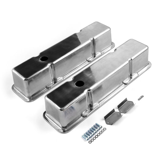 Speedmaster PCE314.1070.01 Fits Chevy SBC 350 Polished Aluminum Plain Valve Covers - Tall W/ Hole