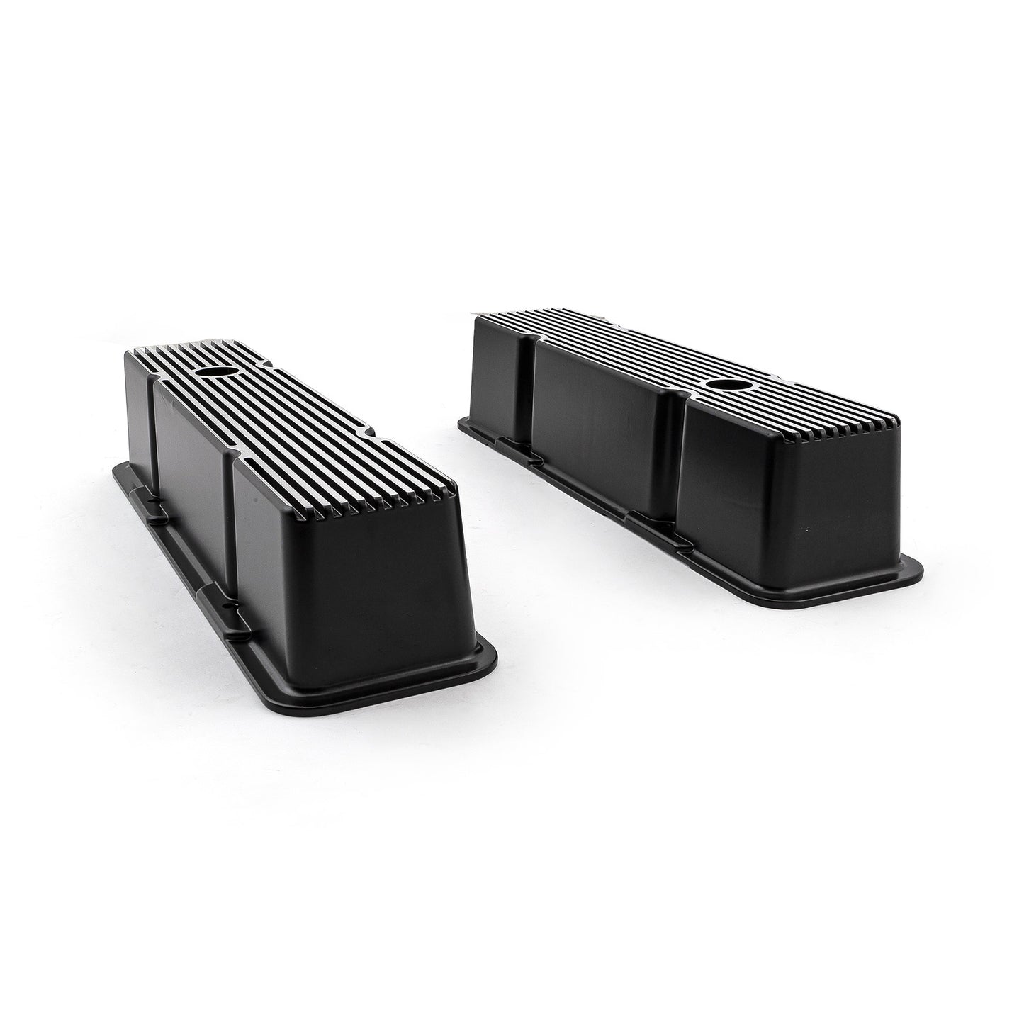 Speedmaster PCE314.1070.04 Fits Chevy SBC 350 Black Aluminum Ribbed Valve Covers Tall W/Hole