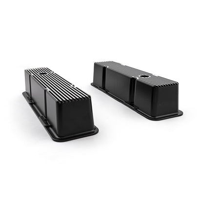 Speedmaster PCE314.1070.04 Fits Chevy SBC 350 Black Aluminum Ribbed Valve Covers Tall W/Hole