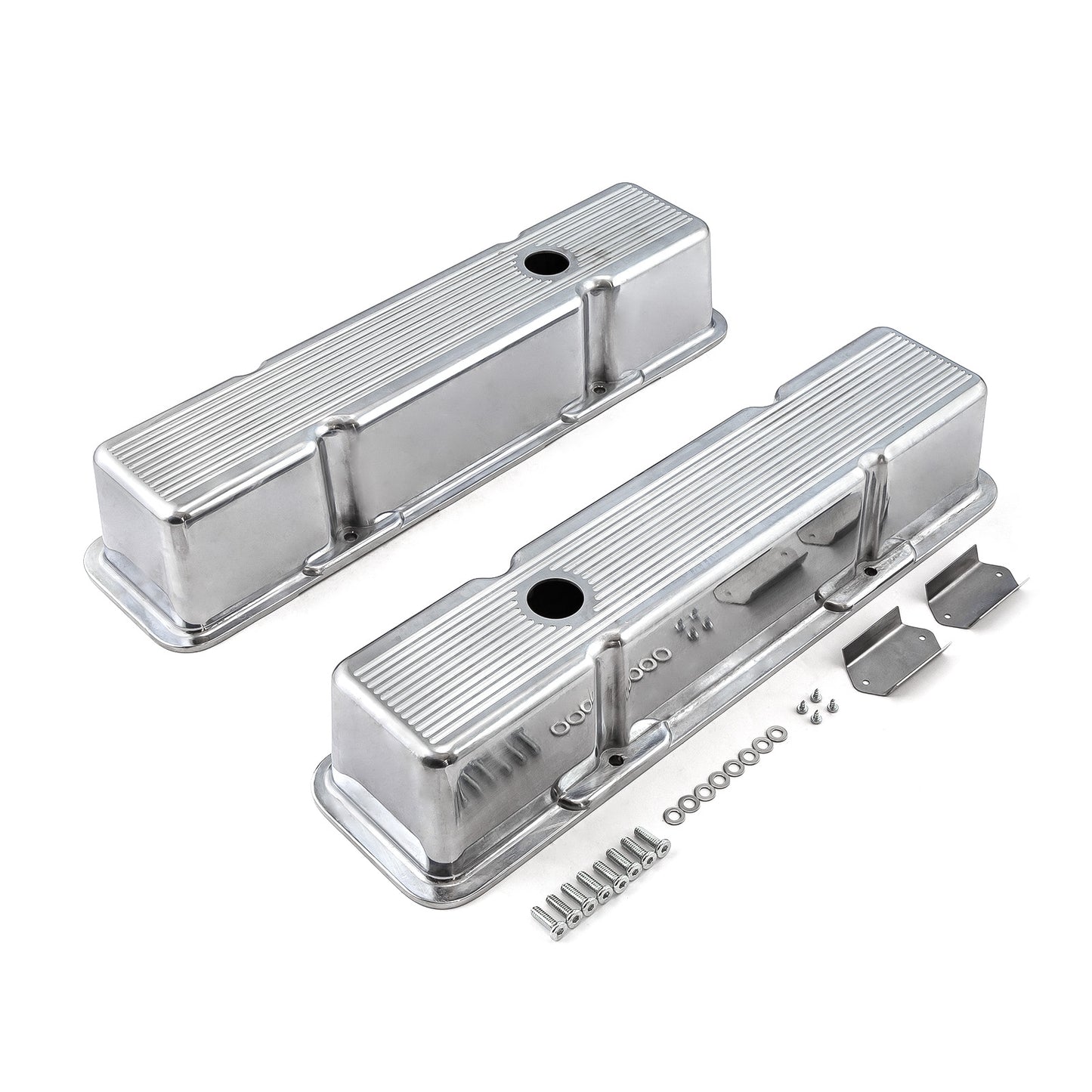 Speedmaster PCE314.1070.06 Fits Chevy SBC 350 Polished Aluminum Ball Milled Valve Covers - Tall W/ Hole